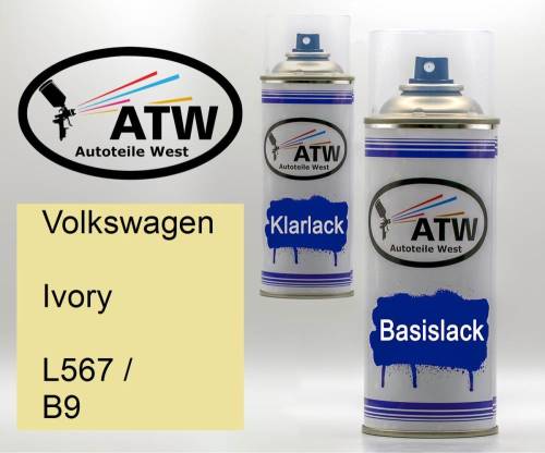 Volkswagen, Ivory, L567 / B9: 400ml Sprühdose + 400ml Klarlack - Set, von ATW Autoteile West.